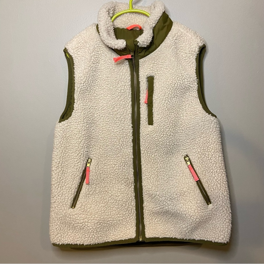 Crewcuts Girls Sherpa Vest With Olive Green Trim Size 12